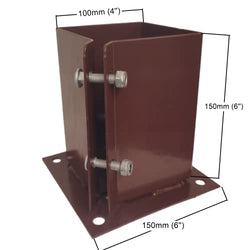 Bolt Down Square Bracket for Pergola Posts Heavy Duty Red Powder Coated Post Fence Foot Base Support Size: 100mm x 100mm (4inch x 4inch) pack of 1