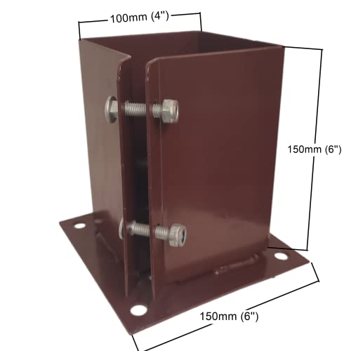 Bolt Down Square Bracket for Pergola Posts Heavy Duty Red Powder Coated Post Fence Foot Base Support Size: 100mm x 100mm (4inch x 4inch) pack of 1